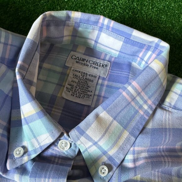 Cabin Creek Boys Button Down Oxford Shirt Pastel Plaid Wrinkle Free Size 12T - Picture 6 of 10